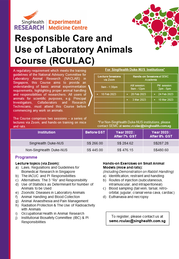 Responsible Care and Use of Laboratory Animals Course (RCULAC) - SingHealth