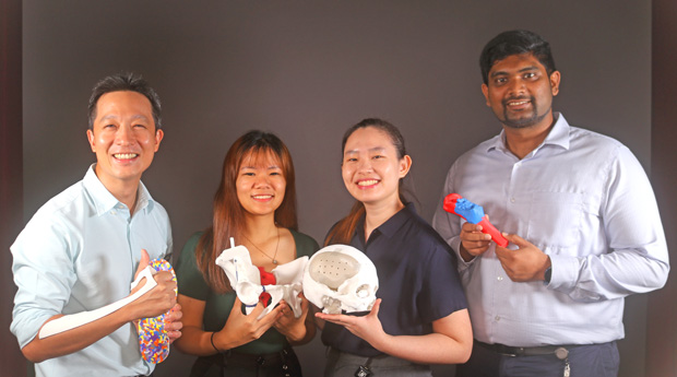 ​The Singapore General Hospital 3D Design and Printing Centre team (from left)  Clinical Lead Dr Mark Tan, Engineer Chee Shu Ping, Engineer Tan Shing Yi, Manager Nisar Ahamed 