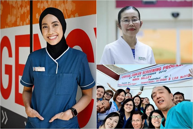  ​(Clockwise from left) Ms Siti Farhana Jumari, Ms Nan Saung Hti Kalane and Ms Khor Sia Liew (bottom right photo top row, second from left). PHOTO KUA CHEE SIONG, GIN TAY, COURTESY OF QUEK SWEE CHONG 