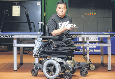 a cancer of the eye, and had his right eyeball removed in May. This, after he had lost his legs, left arm and three fingers on his right hand in a naval ship accident in 2012. But he is undeterred, saying life has to go on. ST PHOTO KEVIN LIM 