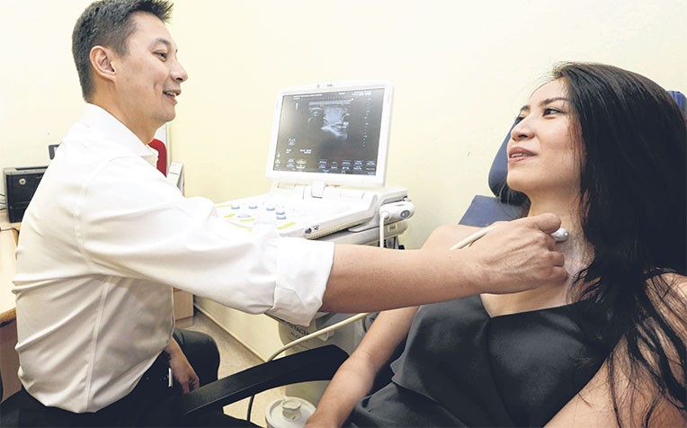 who had a nodule in her thyroid removed last year using a procedure done through hidden incisions in the lip. Conventional surgery usually leaves a long scar on the neck.