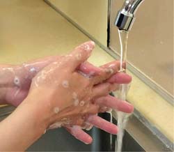 empty urine bag - wash hands